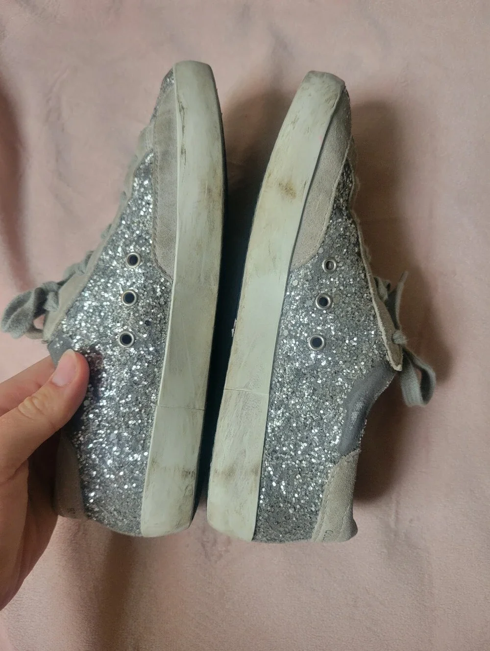 Kids Golden Goose Super Star With Silver Glitter And Suede Details